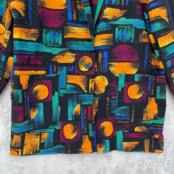 Vintage 90s Oversized Colorful Geometric Lightweight Blazer Jacket - Picture 3 of 12